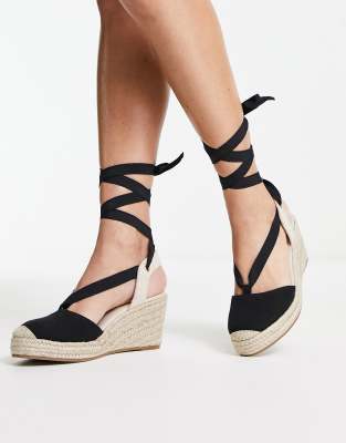 Accessorize tie up espadrille wedge in black | ASOS