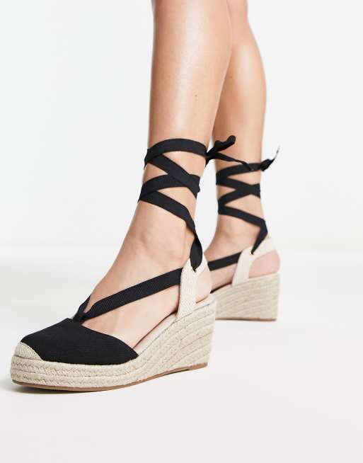 Black ankle 2024 tie espadrille wedges