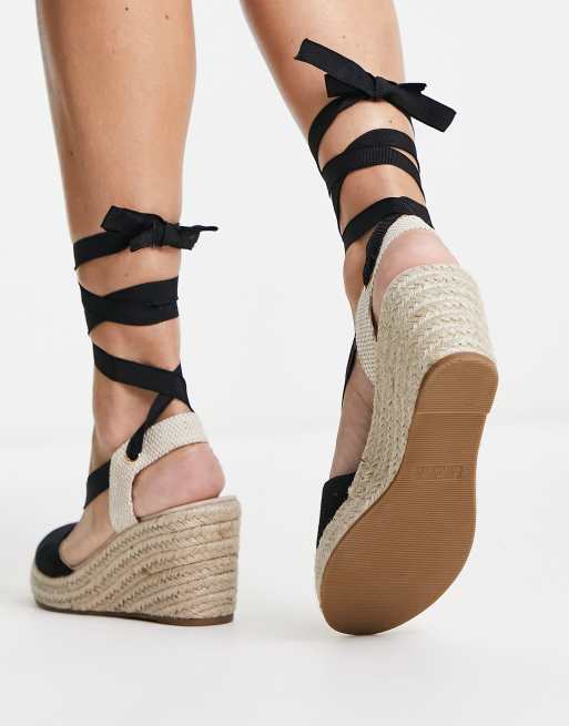 Black tie up store espadrille wedges