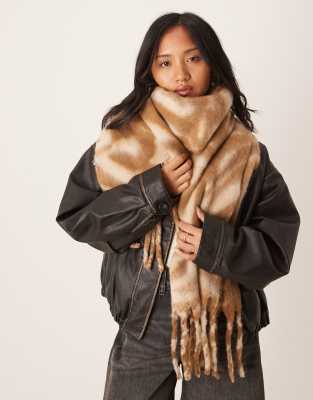 Accessorize Accessorize tiger print super fluffy scarf in multi-Brown