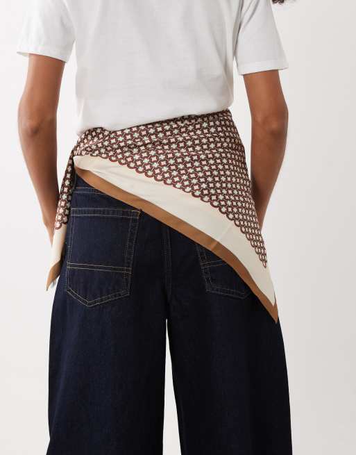 Accessorize tile satin square scarf in cream and blue, 3 of 3