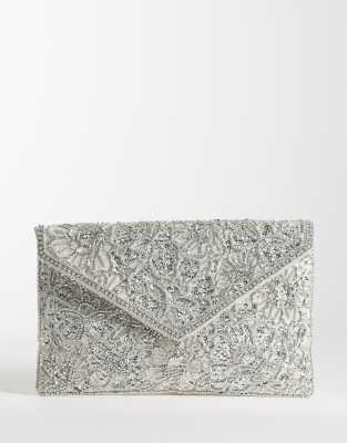 tilly envelope clutch in silver