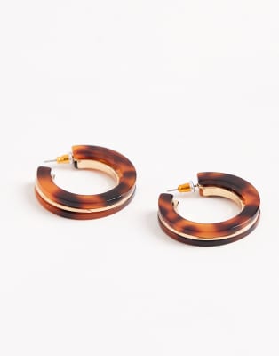 Accessorize Accessorize tort metal inlay hoop earrings in tortoiseshell-Brown