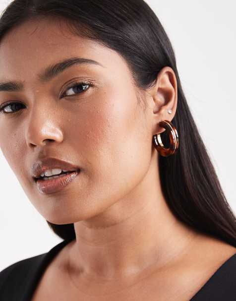 Accessorize tort metal inlay hoop earrings in tortoiseshell - view 1