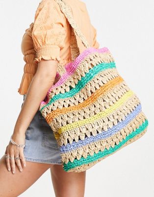 Accessorize tote bag in bright knitted crochet