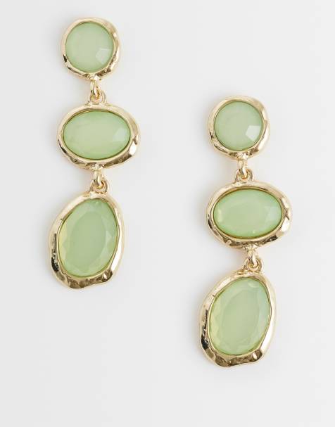 Accessorize triple gem drop earrings in light green - view 1