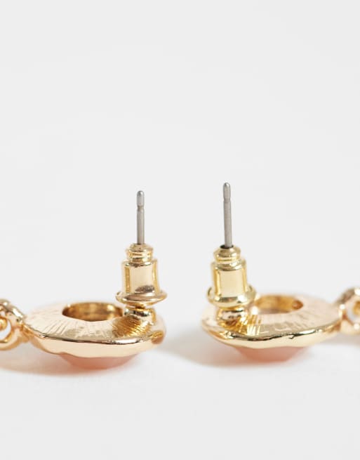 Accessorize triple pink gem drop earrings in gold, 2 of 4