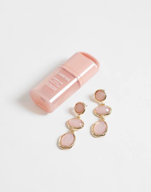 Accessorize triple pink gem drop earrings in gold, 3 of 4