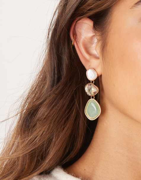 Accessorize triple stone drop earrings in multi - view 1