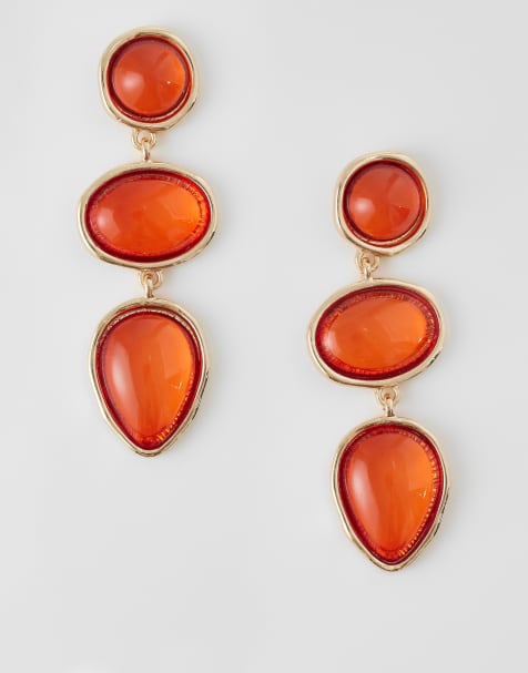Accessorize triple stone drop earrings in orange - view 1
