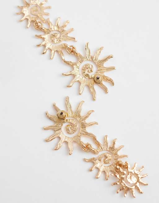 Accessorize triple sun long drop earrings in gold, 4 of 4