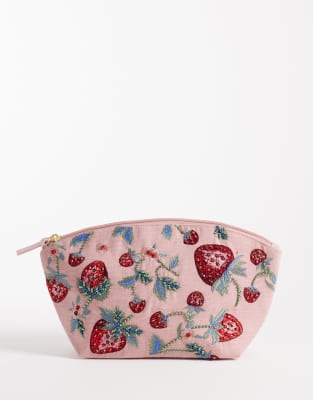 Accessorize - Trousse de maquillage ornée de fraises - Rose