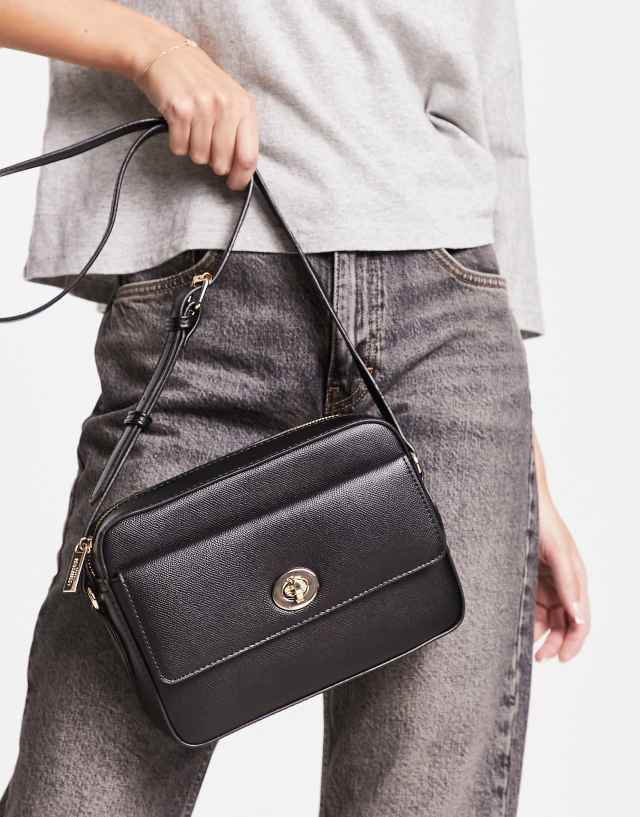 Accessorize twistlock boxy crossbody bag in black