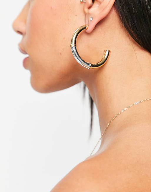 Accessorize two tone hoop earrings in mixed metals