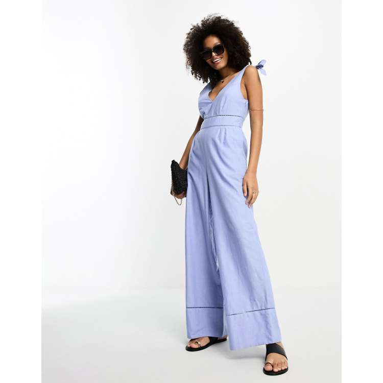 Accessorize v front summer jumpsuit in cornflower blue