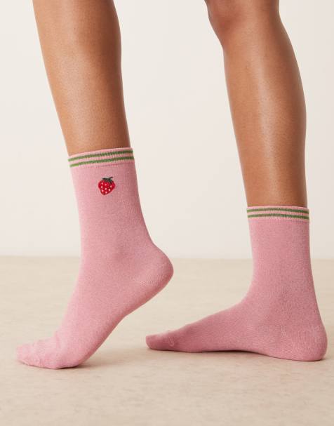 Accessorize varsity strawberry socks in pink - view 1