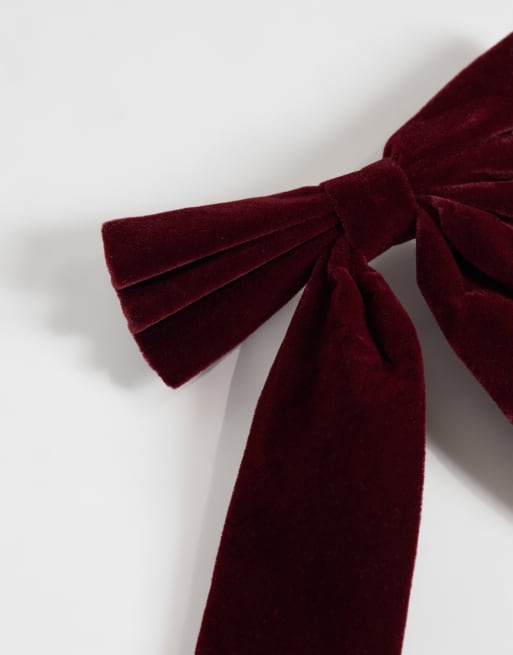 Accessorize velvet hair bow in burgundy, 2 of 3