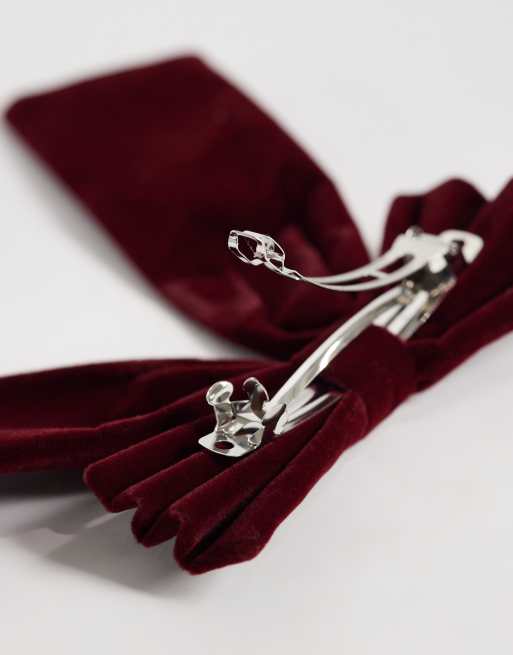 Accessorize velvet hair bow in burgundy, 3 of 3