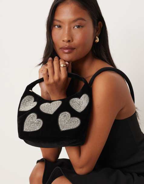 Accessorize velvet heart handheld bag in black - view 1