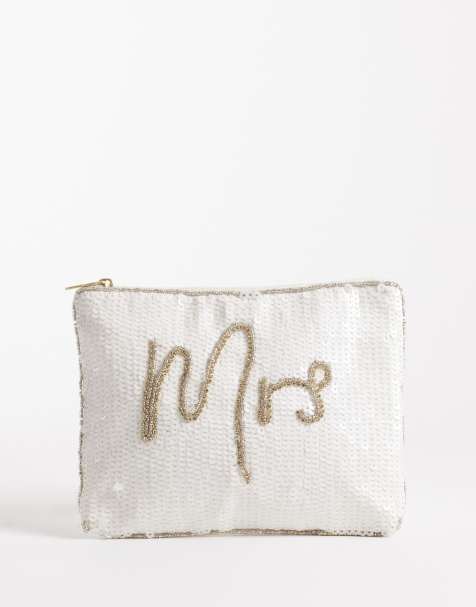Accessorize – Verzierte Beutel-Geldbörse in Weiß mit Perlenverzierung und „Mrs“-Detail - view 1