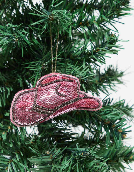 Accessorize – Verzierter Weihnachtsbaumschmuck im rosa Cowboyhut-Design , 2 von 3