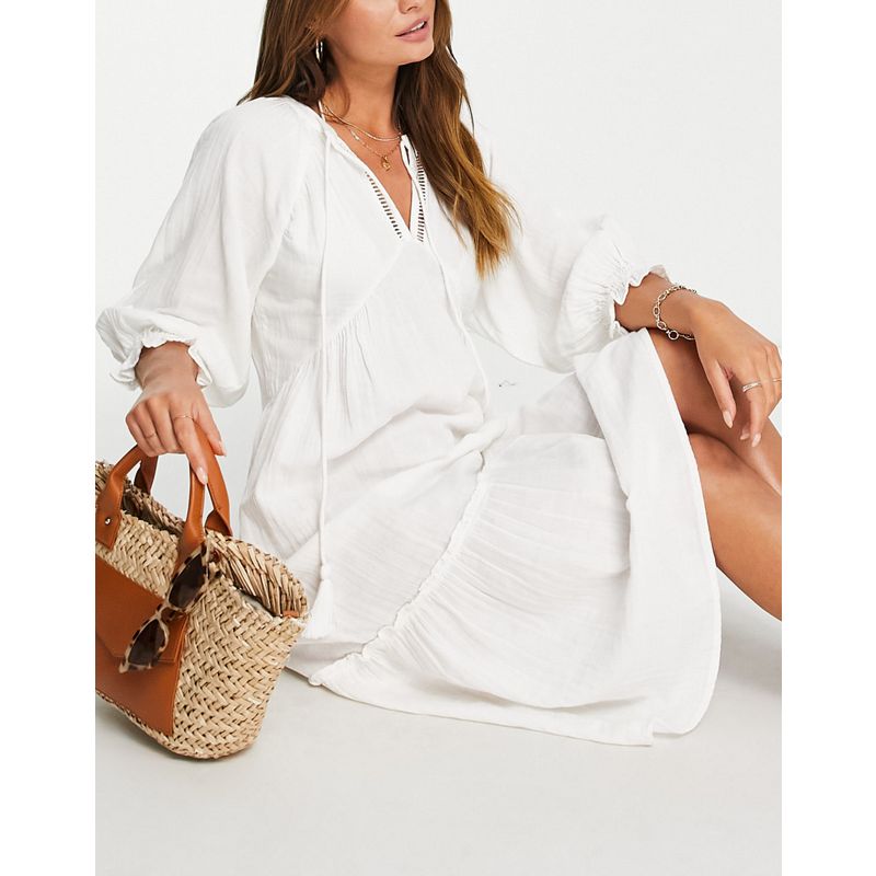 Bv1xH Donna Accessorize - Vestito midi in tessuto stropicciato bianco