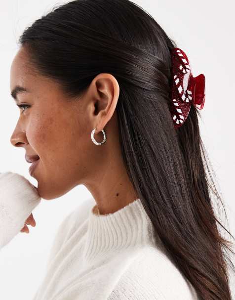 Accessorize – Vinröd, julig hårklämma med polkagrisdesign - view 1