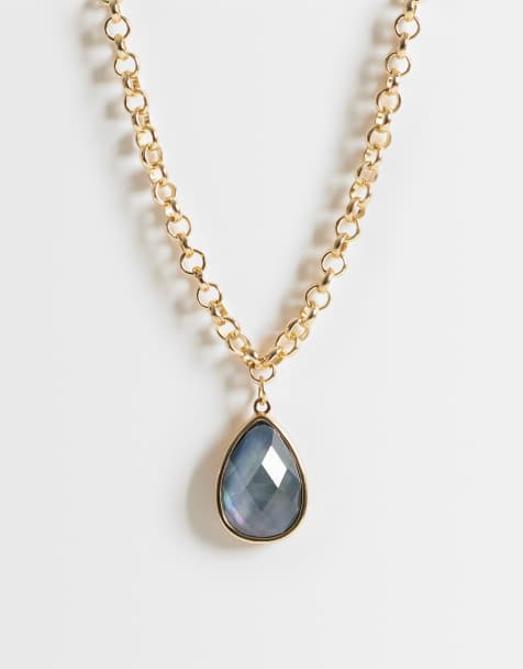 Accessorize vintage look stone pendant necklace in gold - view 1