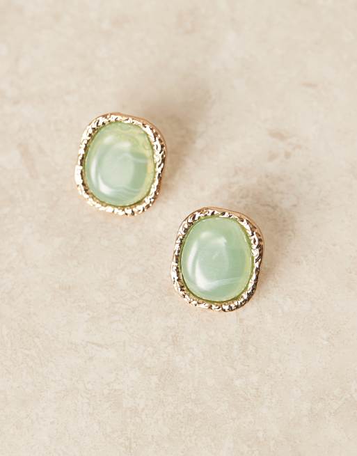 Accessorize vintage stone stud earring in green | ASOS
