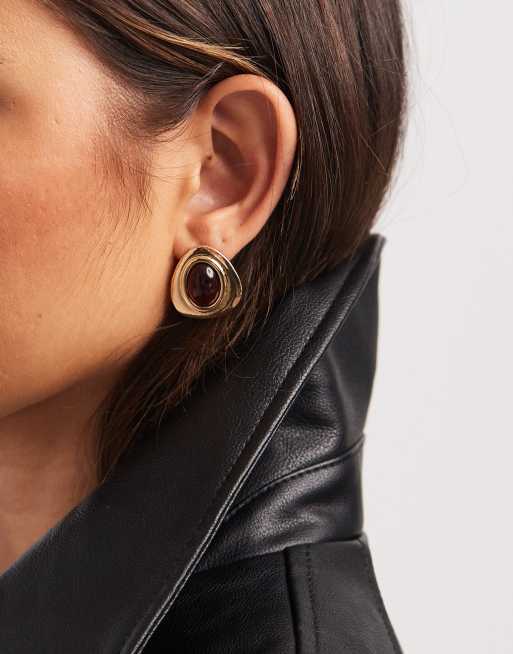 Accessorize vintage stone stud earrings in brown