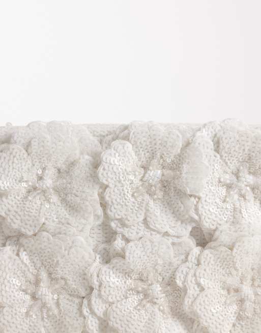 Accessorize – Vit kuvertväska med 3D-blommor och viklock, 3 av 4