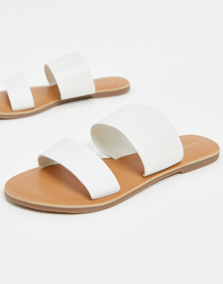 Accessorize – Vita tvådelade platta sandaler i läder