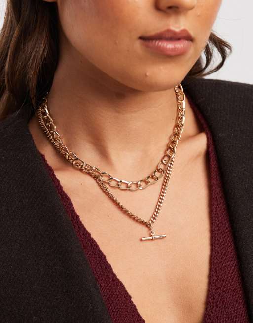 Accessorize – Warstwowy naszyjnik łańcuszkowy z zapięciem typu t-bar w kolorze złota