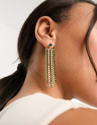 Accessorize - Waterval oorbellen met pareltjes en kristallen in groenblauw