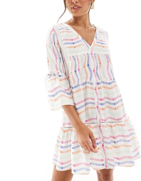 Accessorize wavy print long sleeve beach cover up in multi - view 1