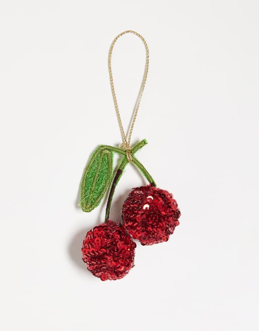 Accessorize – Weihnachtsbaumschmuck mit Kirsch-Design und Paillettenbesatz in Rot 