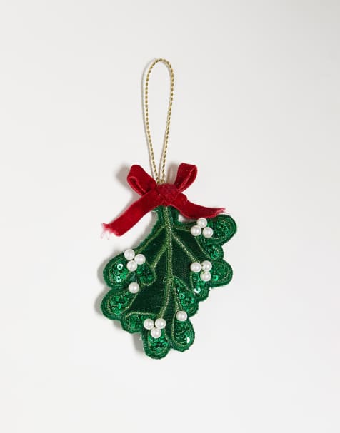 Accessorize – Weihnachtsbaumschmuck mit Mistelzweig-Design und Paillettenbesatz in Grün - view 1