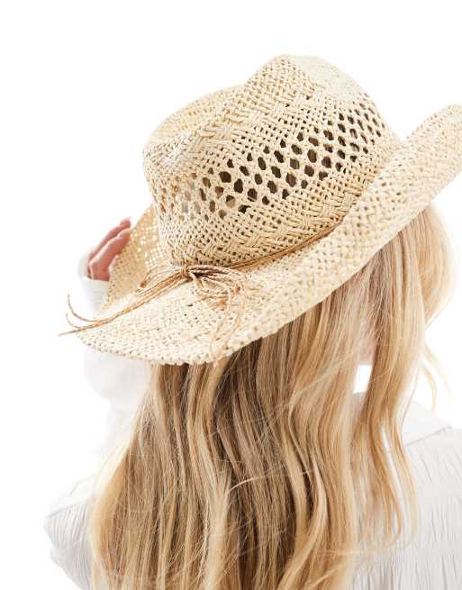 Accessorize western shell bead trim hat in straw | ASOS