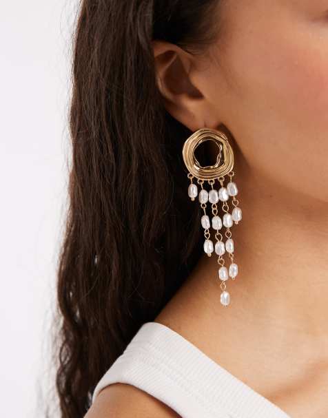 Accessorize whirlpool faux pearl tassel drop earrings in gold - view 1