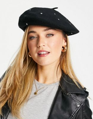 Accessorize wool beret with star detail studs