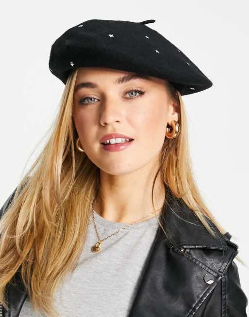 Accessorize wool beret with star detail studs