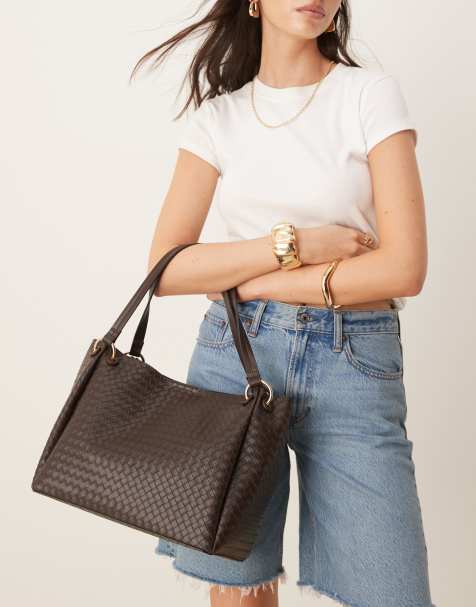 Accessorize woven shoulder bag in chocolate brown - view 1