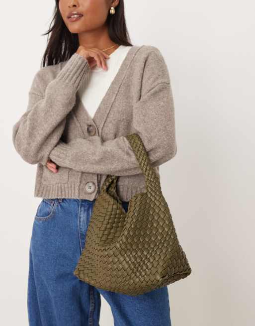 Accessorize woven shoulder bag in olive green