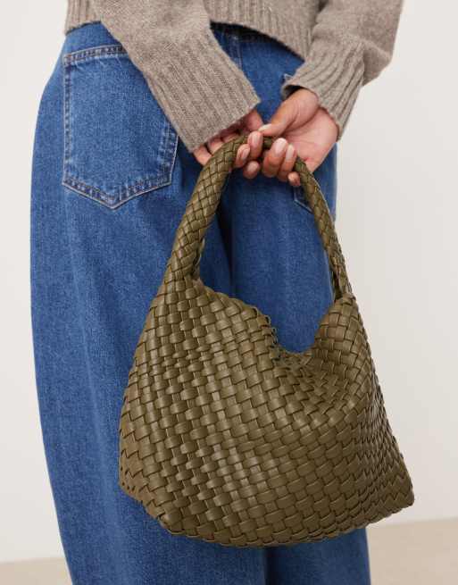 Accessorize woven shoulder bag in olive green