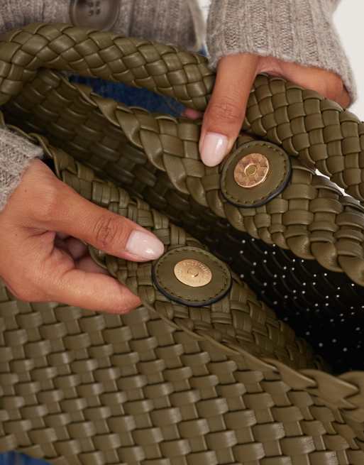 Accessorize woven shoulder bag in olive green