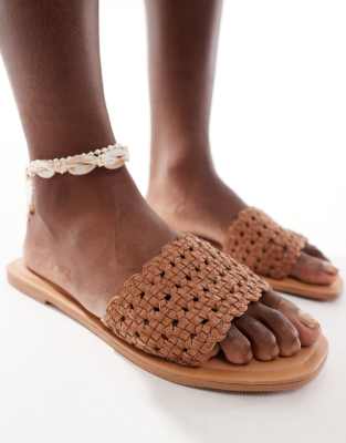 Accessorize woven slide in tan leather-Brown