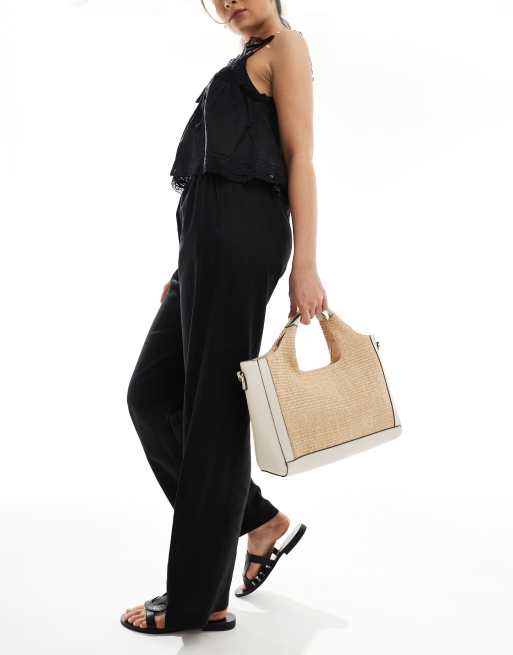 Accessorize woven top handle purse in ivory, 2 of 4