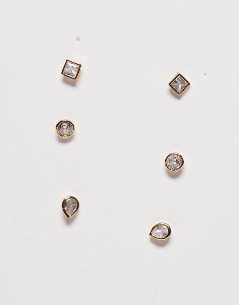 Accessorize – Z – 14k guldpläterade stiftörhängen i olika gnistrande former, 3-pack - view 1