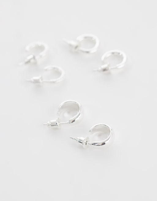 Accessorize Z 3 pack chunky hoops in silver plated, 4 of 4