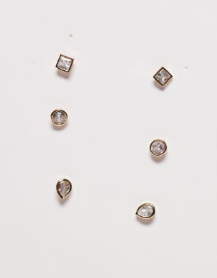 Z 3-pack sparkle shape stud earrings in 14k gold plate